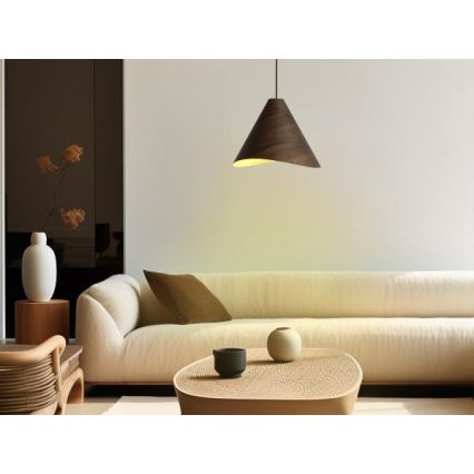 Puinen riippuvalaisin vaijerilla 1xE27/60W/230V, halkaisija 33 cm, massiivipuinen/saksanpähkinä/kumipuu