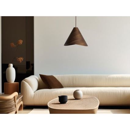 Puinen riippuvalaisin vaijerilla 1xE27/60W/230V, halkaisija 33 cm, massiivipuinen/saksanpähkinä/kumipuu