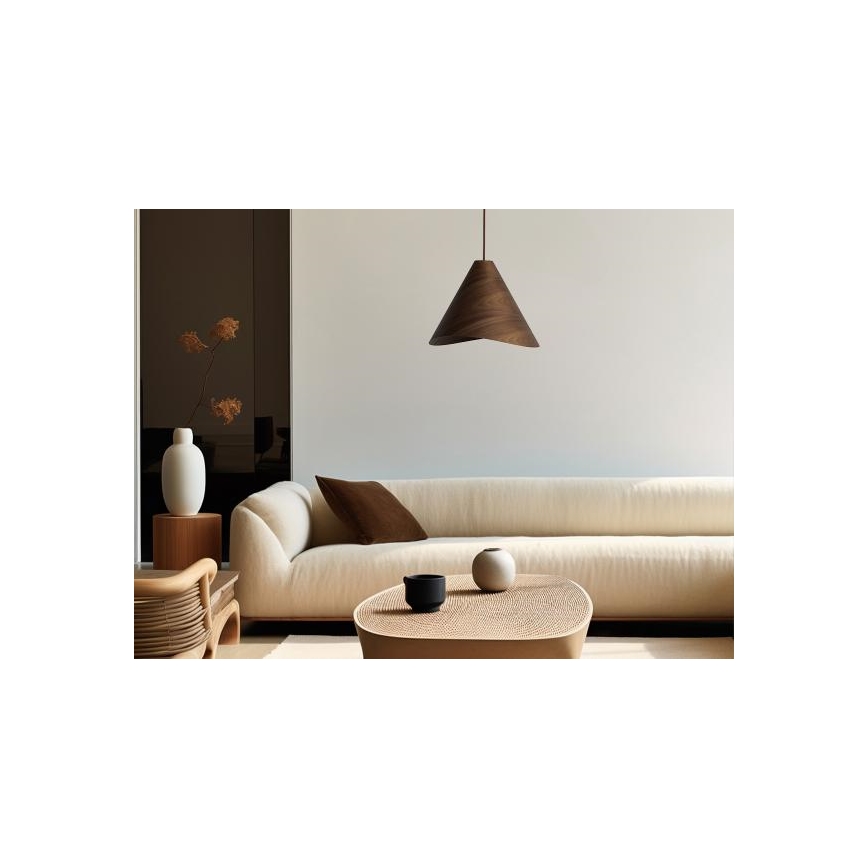 Puinen riippuvalaisin vaijerilla 1xE27/60W/230V, halkaisija 33 cm, massiivipuinen/saksanpähkinä/kumipuu