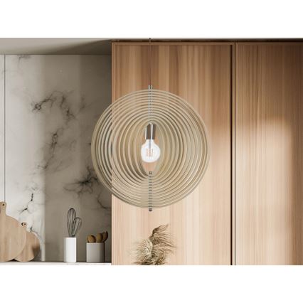 Puinen riippuvalaisin vaijerilla 1xE27/60W/230V, halkaisija 43,5 cm, täyspuu/viilu, pyökki/kumipuu