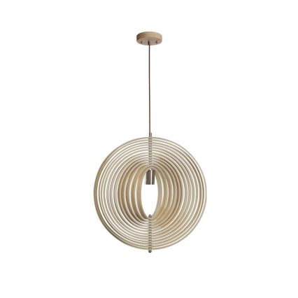 Puinen riippuvalaisin vaijerilla 1xE27/60W/230V, halkaisija 43,5 cm, täyspuu/viilu, pyökki/kumipuu