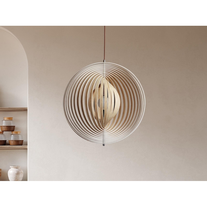 Puinen riippuvalaisin vaijerilla 1xE27/60W/230V halkaisija 50 cm massiivipuu/viilu/kumipuu