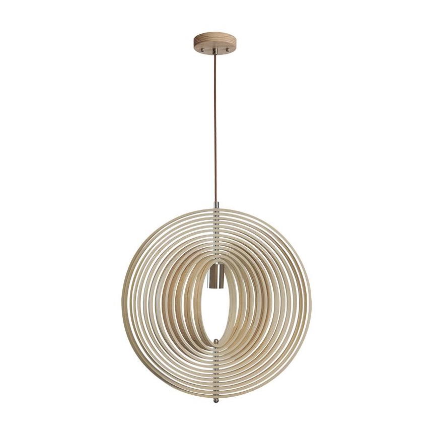 Puinen riippuvalaisin vaijerilla 1xE27/60W/230V halkaisija 50 cm massiivipuu/viilu/kumipuu