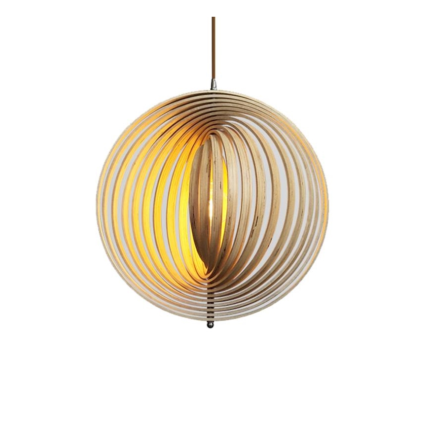 Puinen riippuvalaisin vaijerilla 1xE27/60W/230V halkaisija 50 cm massiivipuu/viilu/kumipuu
