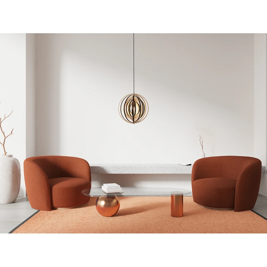 Puinen riippuvalaisin vaijerilla 1xE27/60W/230V Ø 43,5 cm massiivipuu/viilu/kumipuu