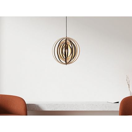 Puinen riippuvalaisin vaijerilla 1xE27/60W/230V Ø 43,5 cm massiivipuu/viilu/kumipuu