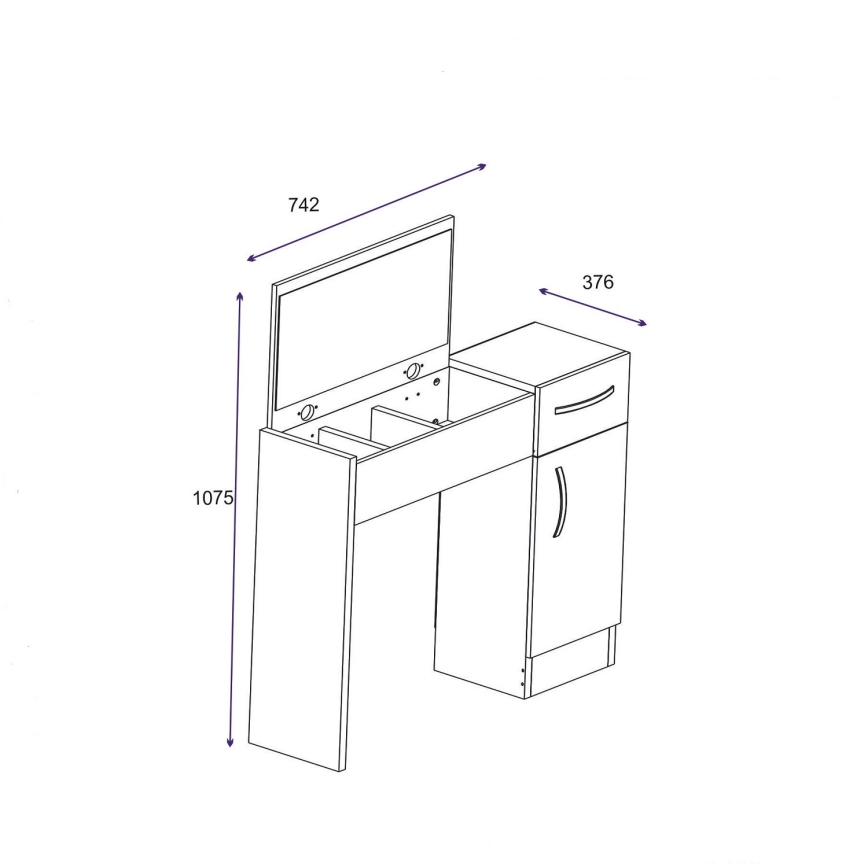 Pukeutumispöytä INCI 108,8x74,2 cm valkoinen