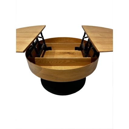 PURE-avattava sohvapöytä nostettavalla kannella, halkaisija 80 cm, tammi/musta