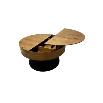 PURE-avattava sohvapöytä nostettavalla kannella, halkaisija 80 cm, tammi/musta