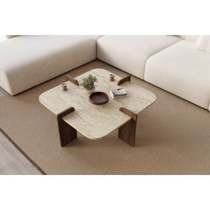 PURO-sohvapöytä 90x90 cm beige/pähkinä