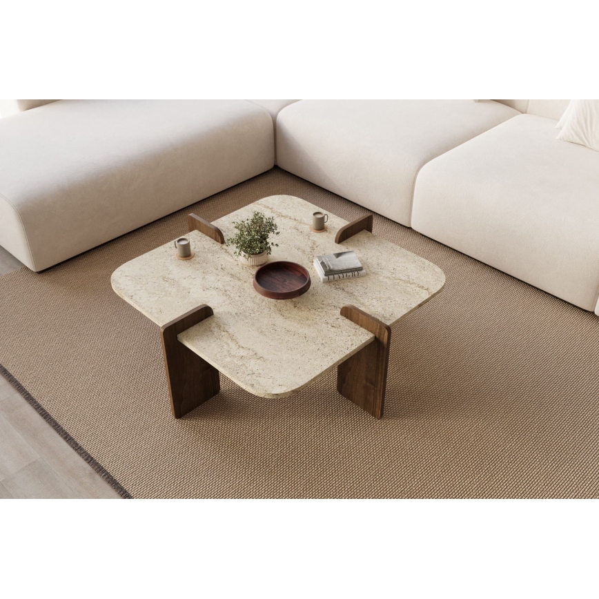 PURO-sohvapöytä 90x90 cm beige/pähkinä