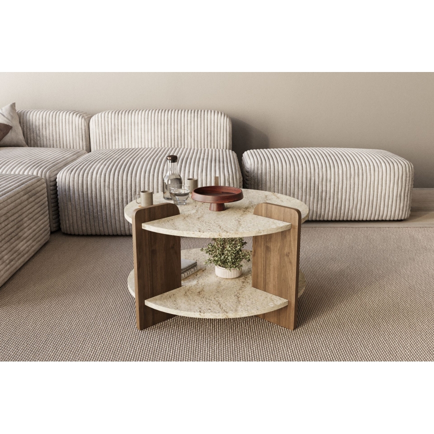 PURO-sohvapöytä, halkaisija 70 cm, beige/pähkinä