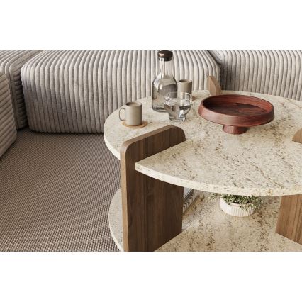PURO-sohvapöytä, halkaisija 70 cm, beige/pähkinä