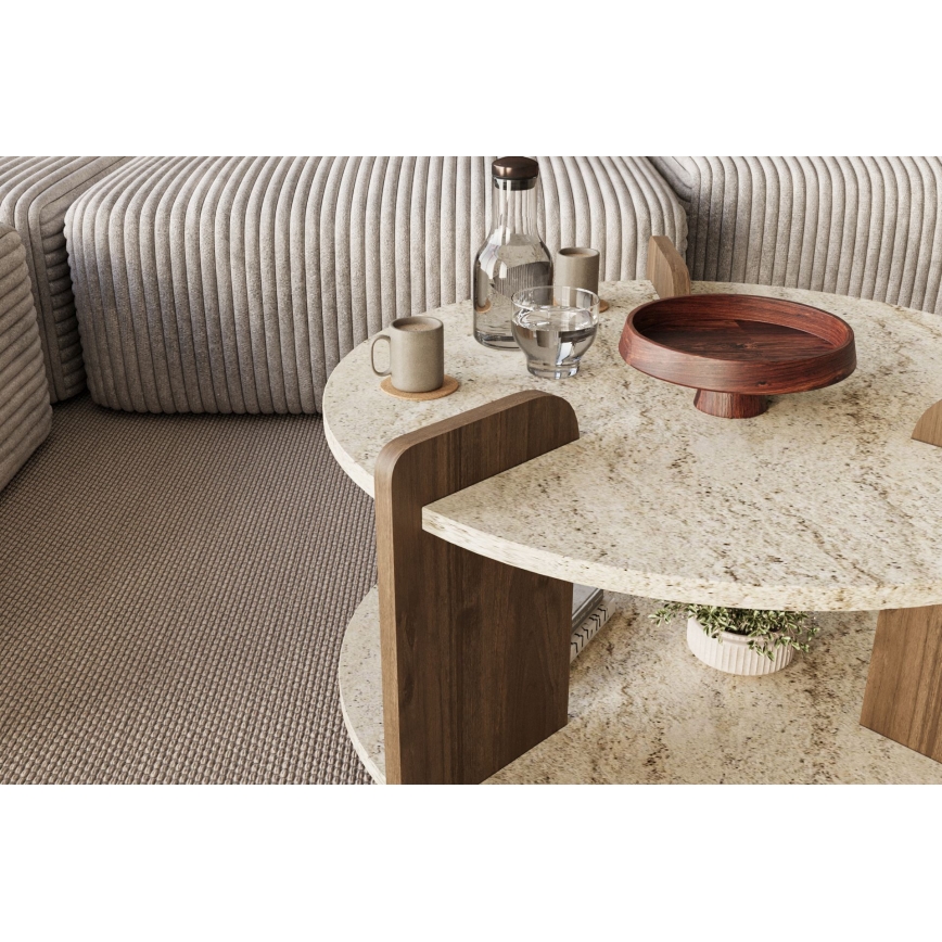 PURO-sohvapöytä, halkaisija 70 cm, beige/pähkinä