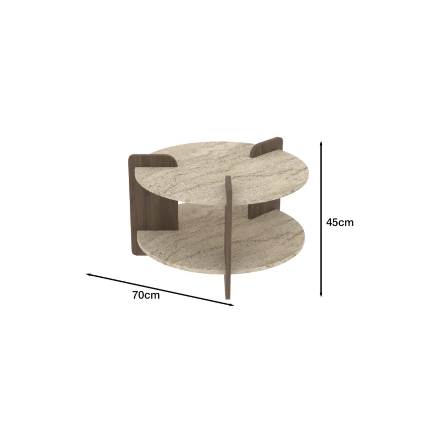 PURO-sohvapöytä, halkaisija 70 cm, beige/pähkinä
