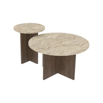PURO-sohvapöytäsetti, 2 kpl, halkaisijat 40/70 cm, pähkinä/beige