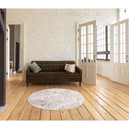Pyöreä matto SALAMANCA 100 cm beige/valkoinen/lehtikuvio