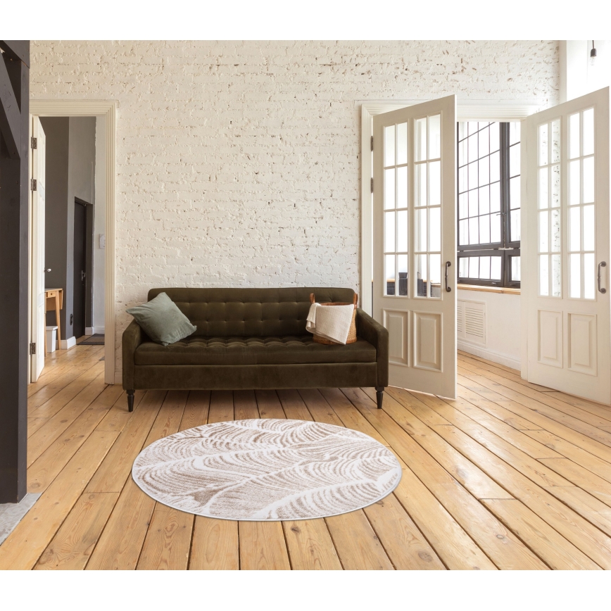 Pyöreä matto SALAMANCA 100 cm beige/valkoinen/lehtikuvio