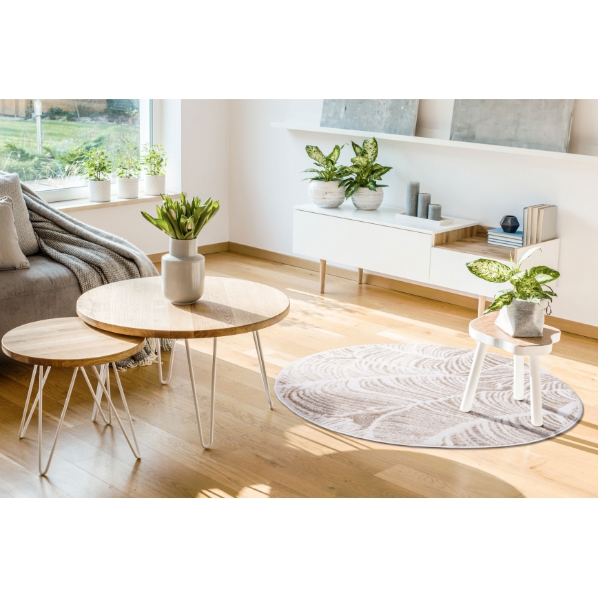 Pyöreä matto SALAMANCA 100 cm beige/valkoinen/lehtikuvio