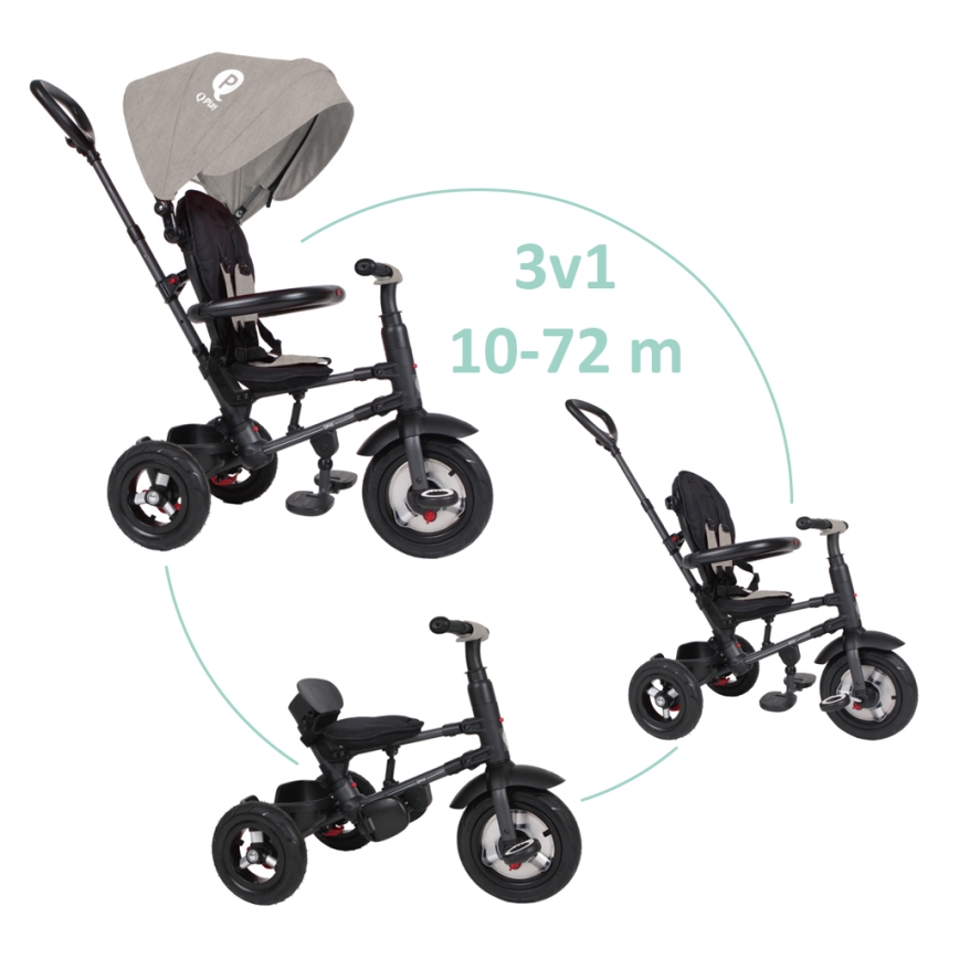 QPlay - Lasten kolmipyörä 3in1 RITO AIR harmaa