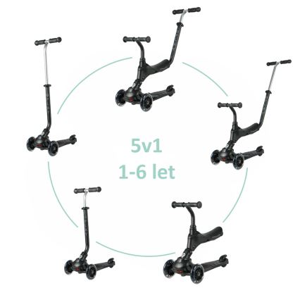 QPlay - Lasten potkulauta LED-valaistetuilla renkailla 5-in-1 SEMA PRO musta