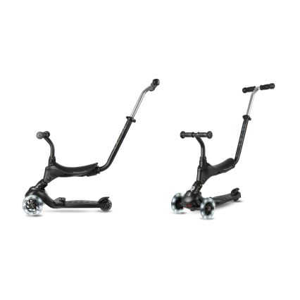 QPlay - Lasten potkulauta LED-valaistetuilla renkailla 5-in-1 SEMA PRO musta