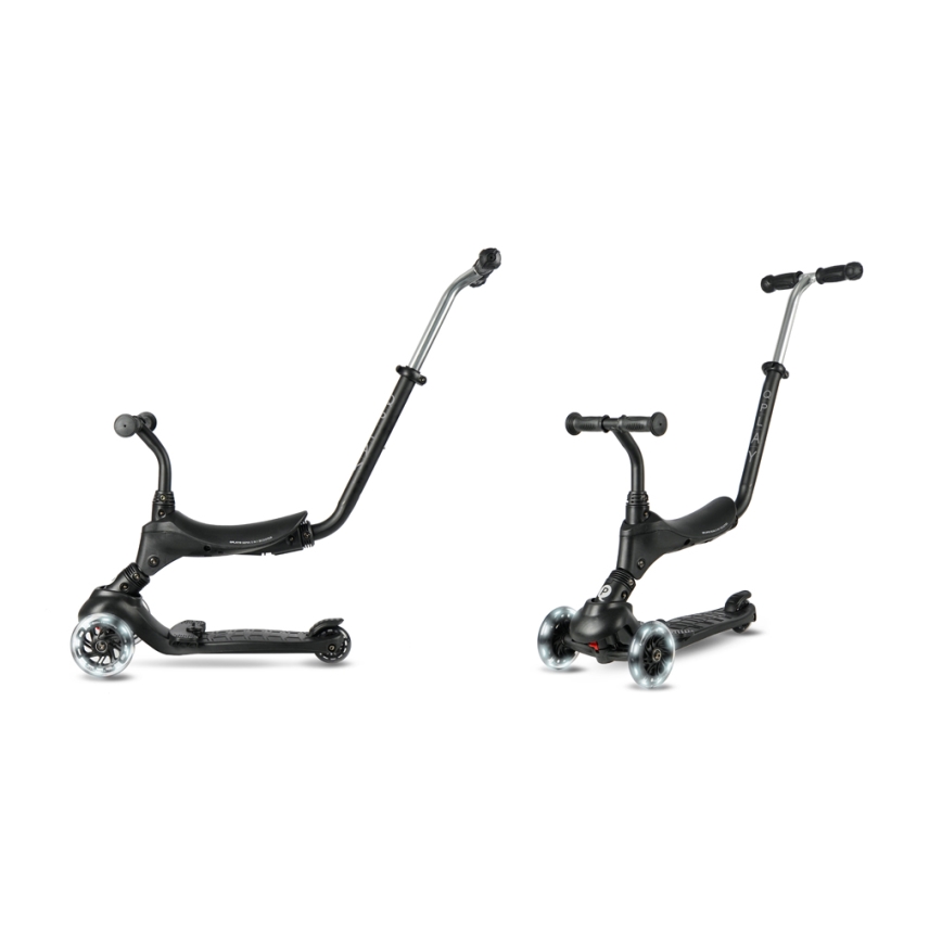 QPlay - Lasten potkulauta LED-valaistetuilla renkailla 5-in-1 SEMA PRO musta