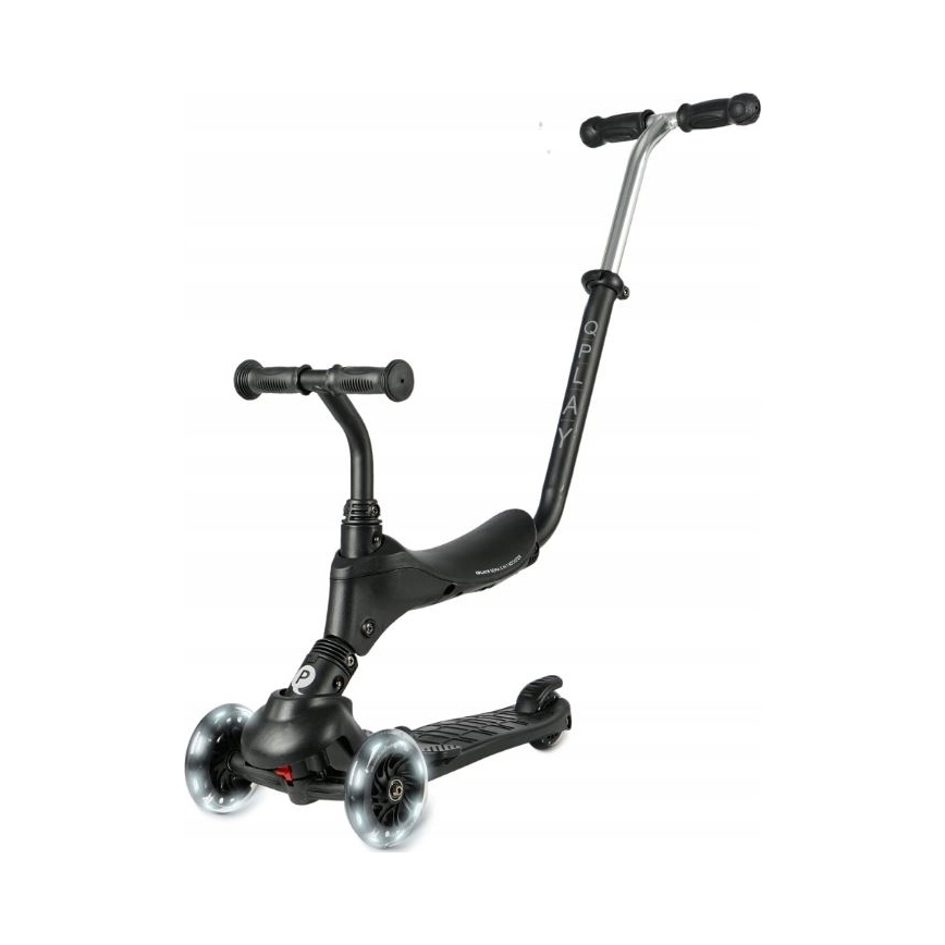 QPlay - Lasten potkulauta LED-valaistetuilla renkailla 5-in-1 SEMA PRO musta