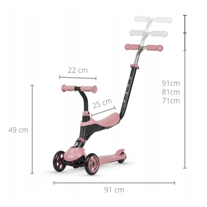 QPlay - Lasten skootteri 4in1 SEMA vaaleanpunainen