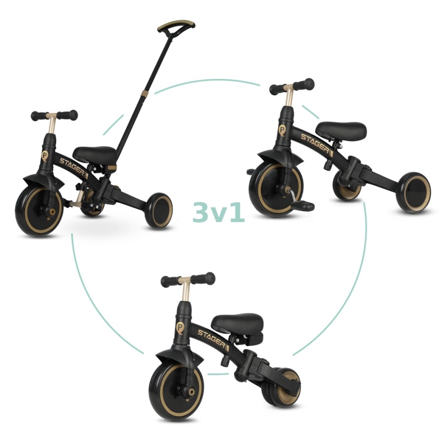 QPlay - STAGER 3-in-1 lasten kolmipyörä, musta