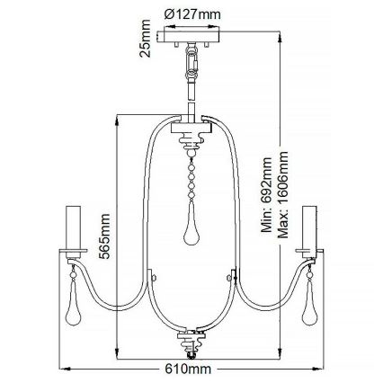 Quintiesse - KARLEE kattovalaisin varrella 5xE14/60W/230V Ø 61 cm mattakromi