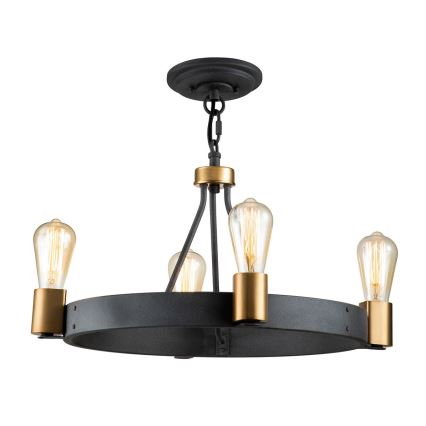 Quintiesse - Riippuvalaisin varrella SILAS 4xE27/60W/230V halkaisija 54,9 cm musta/kulta