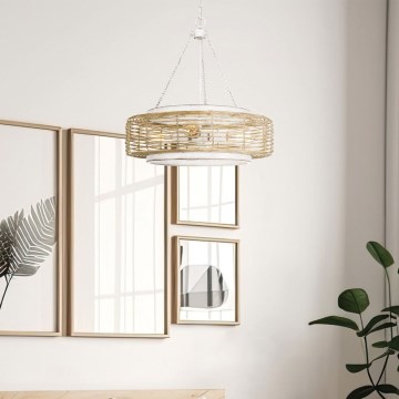 Quoizel - Riippuvalaisin ketjulla WAYLON 4xE27/60W/230V halkaisija 50,4 cm ruskea/valkoinen