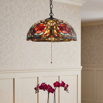 Quoizel - Tiffany-riippuvalaisin LARISSA, ketjukannattimella, 3xE27/60W/230V, Ø 38,5 cm