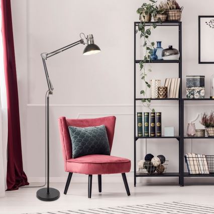 Rabalux - Lattialamppu 1xE27/40W/230V musta/kiiltävä kromi