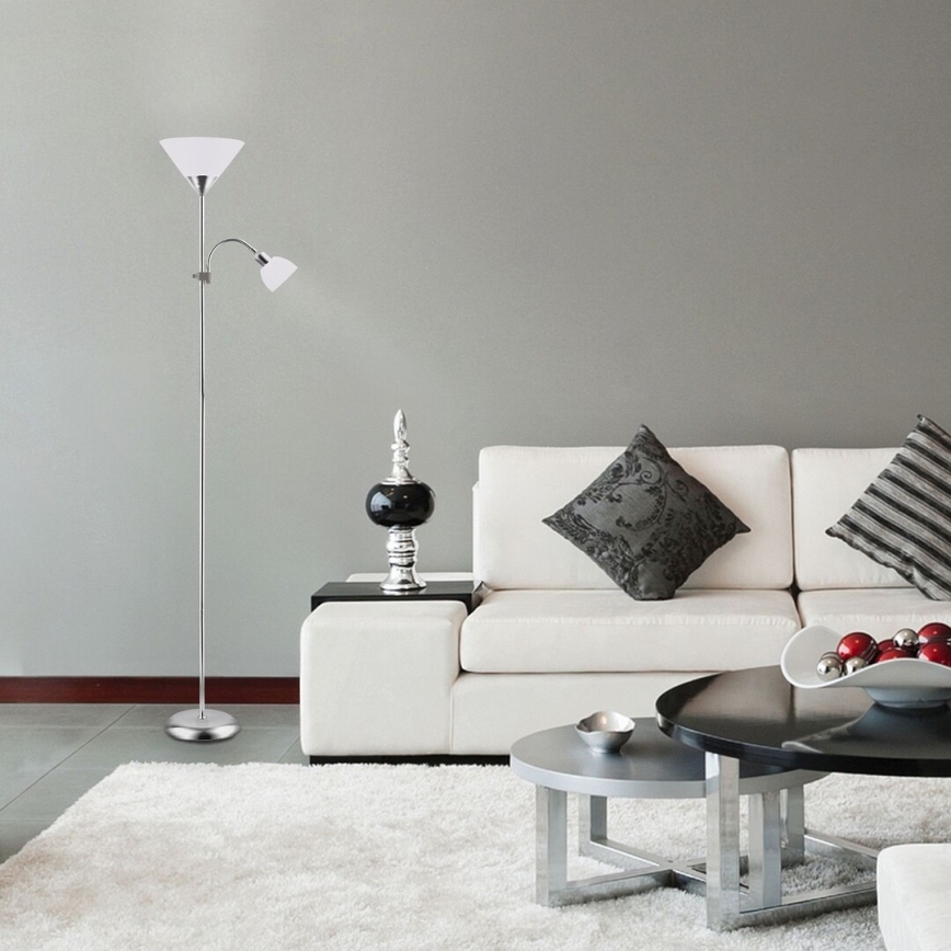 Rabalux - Lattialamppu 1xE27/100W+E14/25W mattakromi/valkoinen