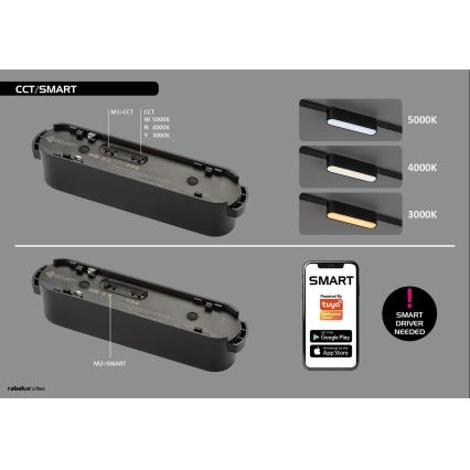 Rabalux - LED Himmennettävä kattovalaisin 1-vaihekiskoon LED/7W/24V 2700-5500K Wi-Fi Tuya 22 cm musta