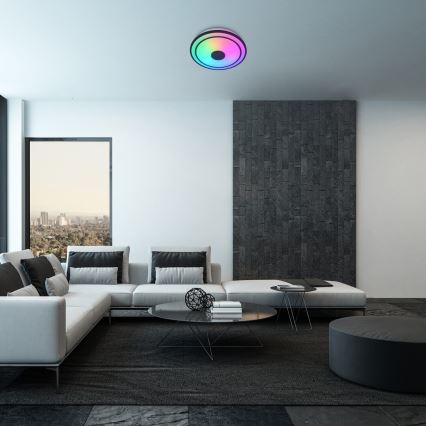 Rabalux – himmennettävä RGB-LED-kattovalaisin kaiuttimella, LED 24 W, 230 V, 3000–6500 K + kaukosäädin, halkaisija 39,5 cm