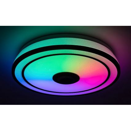 Rabalux – himmennettävä RGB-LED-kattovalaisin kaiuttimella, LED 24 W, 230 V, 3000–6500 K + kaukosäädin, halkaisija 39,5 cm