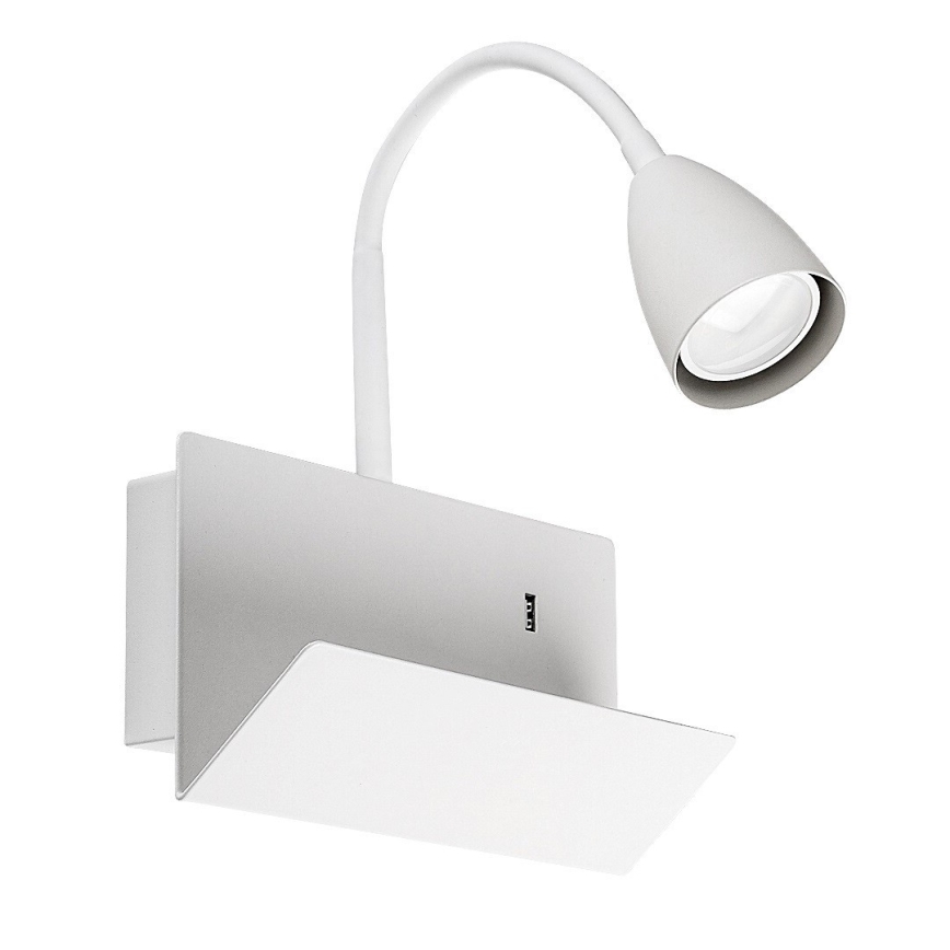 Rabalux - Seinävalaisin hyllyllä ja USB port 1xGU10/25W/230V valkoinen