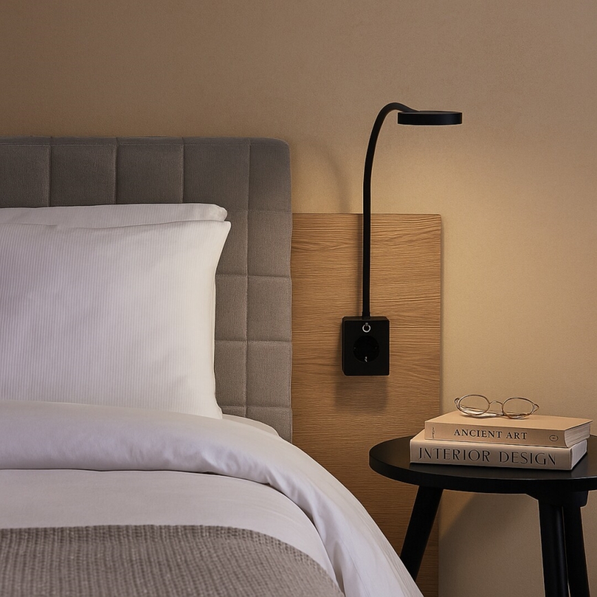 Rabalux - himmennettävä LED-seinävalaisin LED/4W/230V, USB-portilla pistorasiaan, 3000/4000/6000K, musta