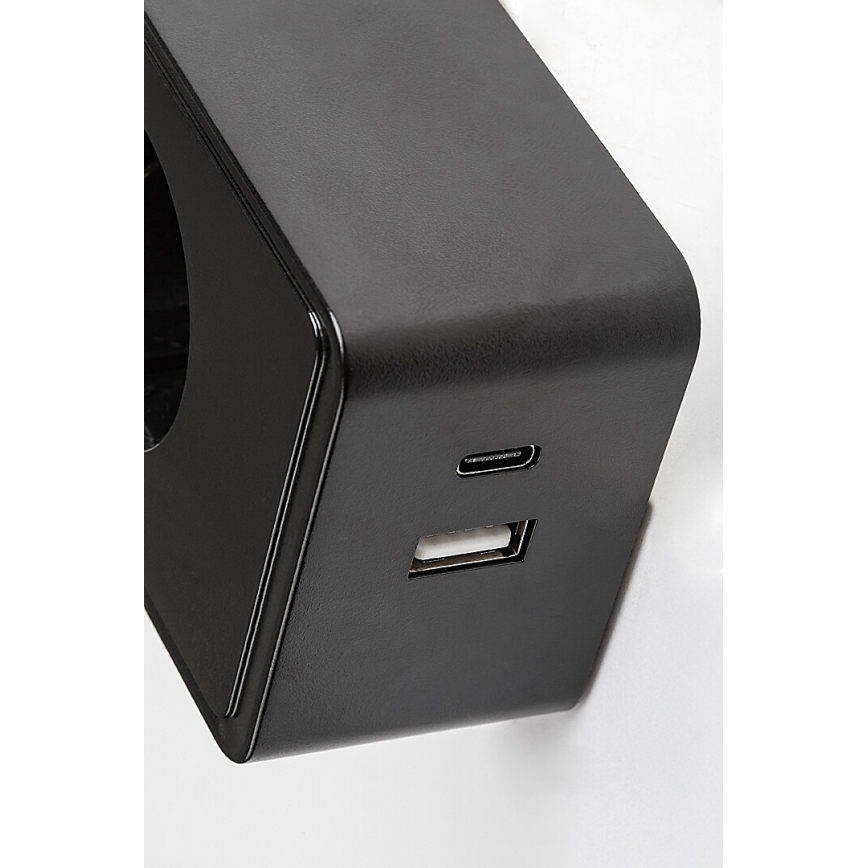 Rabalux - himmennettävä LED-seinävalaisin LED/4W/230V, USB-portilla pistorasiaan, 3000/4000/6000K, musta