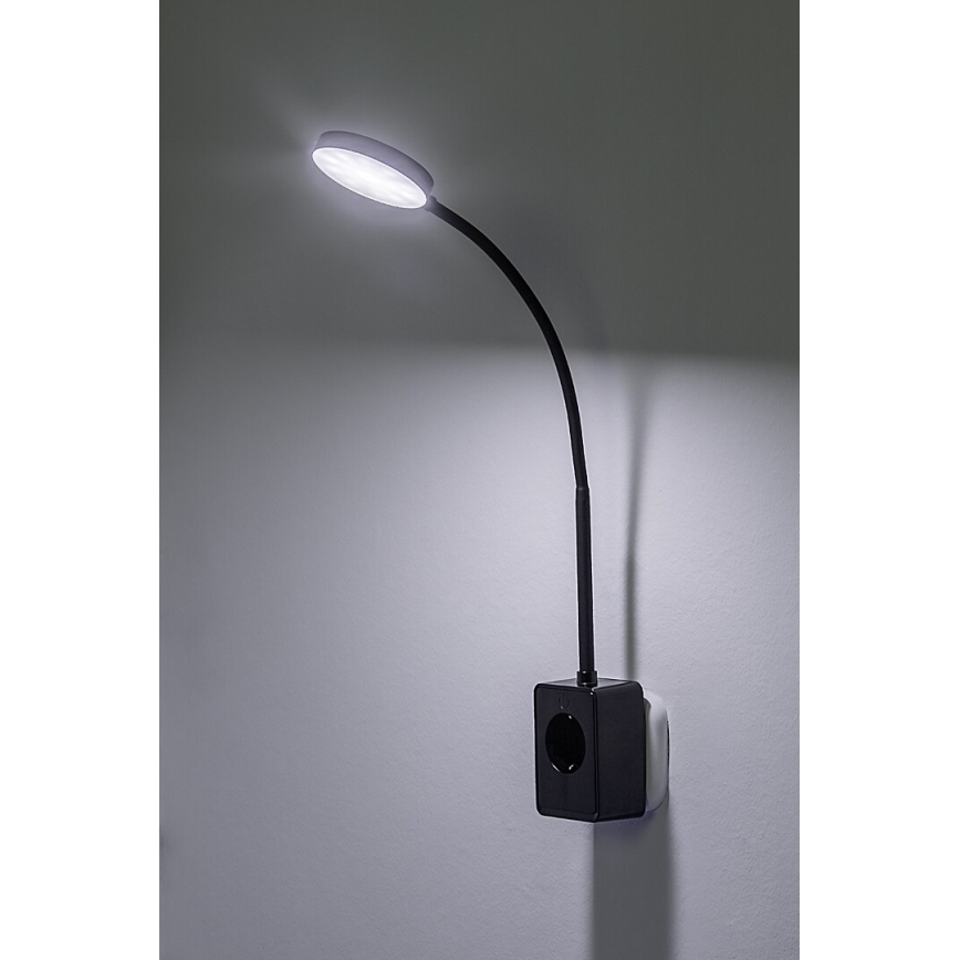 Rabalux - himmennettävä LED-seinävalaisin LED/4W/230V, pistorasiaan kytkettävällä USB-portilla, 3000/4000/6000K, musta