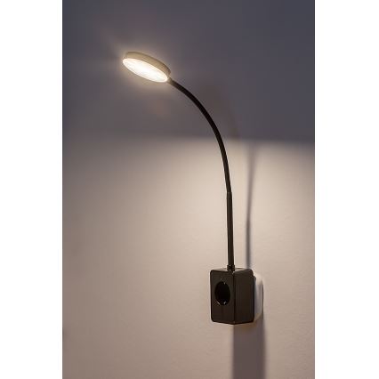 Rabalux - himmennettävä LED-seinävalaisin LED/4W/230V, pistorasiaan kytkettävällä USB-portilla, 3000/4000/6000K, musta
