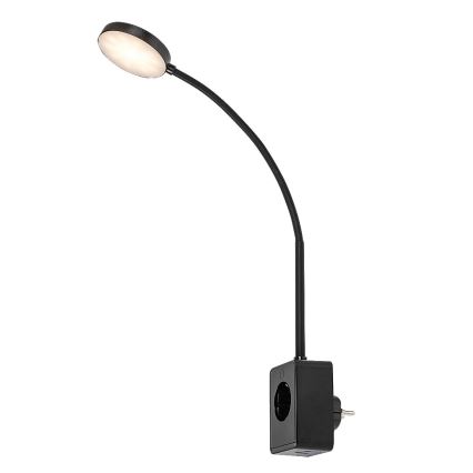 Rabalux - himmennettävä LED-seinävalaisin LED/4W/230V, pistorasiaan kytkettävällä USB-portilla, 3000/4000/6000K, musta