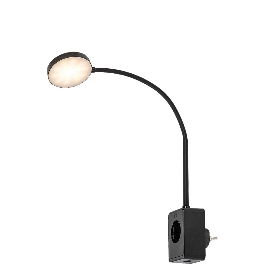 Rabalux - himmennettävä LED-seinävalaisin LED/4W/230V, pistorasiaan kytkettävällä USB-portilla, 3000/4000/6000K, musta