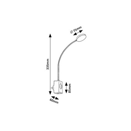 Rabalux - himmennettävä LED-seinävalaisin LED/4W/230V, pistorasiaan kytkettävällä USB-portilla, 3000/4000/6000K, musta