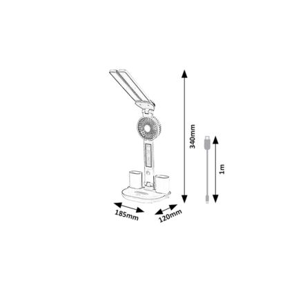 Rabalux - himmennettävä LED-pöytälamppu tuulettimella ja näytöllä LED/7W/5V 3000/4000/6500K