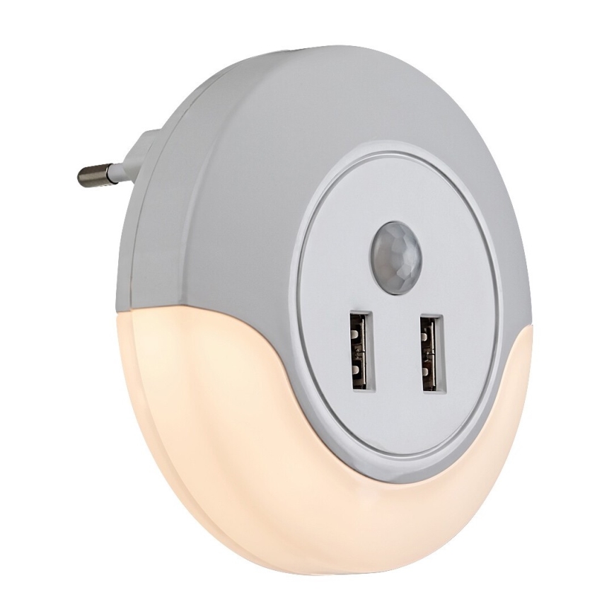 Rabalux - LED-yövalo pistorasiaan sensorilla 2xUSB LED/13,9W/230V 3000K