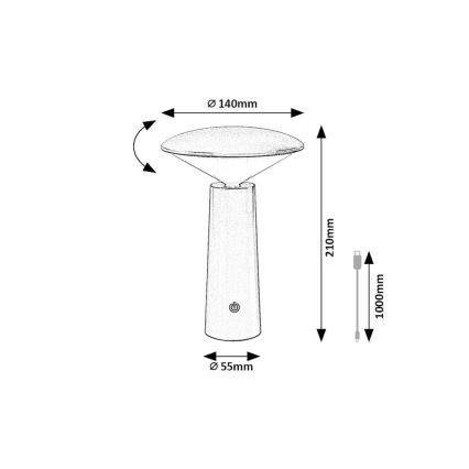 Rabalux - LED Himmennettävä ladattava kosketuspöytävalaisin POLPERRO LED/3W/3,7V 1200mAh musta